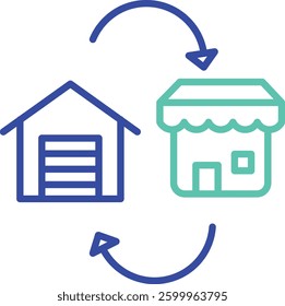 shot to godown outline dual color vector illustration icon design
