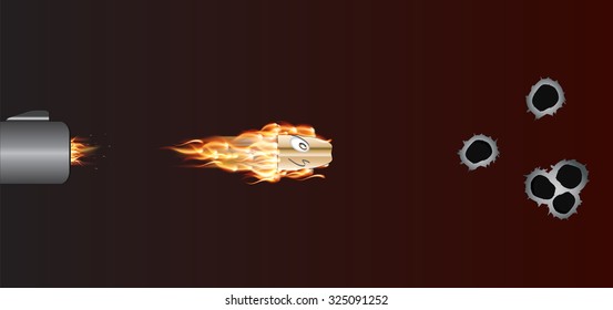 Shot from a Gun. Flying Bullet. Vector Illustration. EPS10