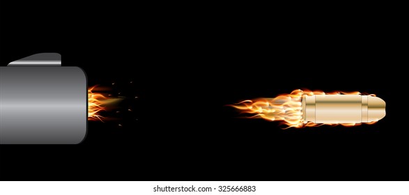 Shot from a Gun. Flying Bullet. Vector Illustration. EPS10