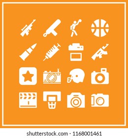 shot icon. 16 shot vector set. favourite, photo camera, clapperboard and rifle icons for web and design about shot theme