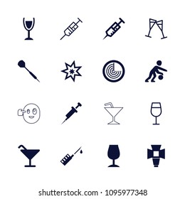 Shot icon. collection of 16 shot filled and outline icons such as radar, cocktail, syringe, soft box, dart, basketball player. editable shot icons for web and mobile.