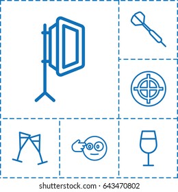 Shot icon. set of 6 shot outline icons such as cocktail, wine glass, soft box, dart, head bang emot