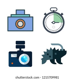 shot icon set. vector set about photo camera, stopclock and porcupine icons set.