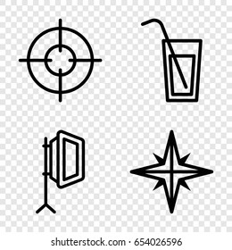 Shot icons set. set of 4 shot outline icons such as soft box, cocktail, explosion