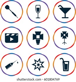 shot icons set. Set of 9 shot filled icons such as Cocktail, injection rash, wine glass, soft box, dart, cocktail, explosion