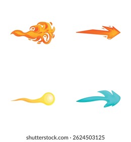 Shot icons set cartoon vector. Gun flashes or gunshot animation. Cartoon flash effect