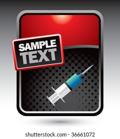 shot needle on red stylized banner