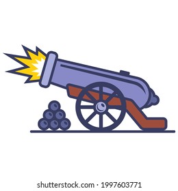 shot from an old iron cannon. flat vector illustration.