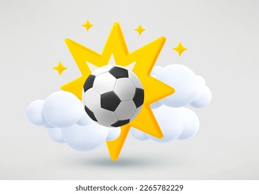 Shot on goal concept with flash and soccer ball. 3d vector illustration