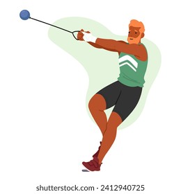 Shot Put Athlete, Powerful And Precise, Launches A Heavy Metal Ball With Controlled Force, Showcasing Strength, Technique, And Determination In Each Explosive Throw. Cartoon People Vector Illustration