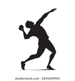 Shot Put Athlete Silhouette Vector – Powerful Mid-Action Pose with Extended Arm