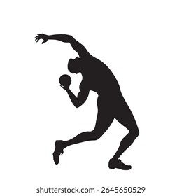 Shot Put Athlete Silhouette Vector – Powerful Mid-Action Pose with Extended Arm