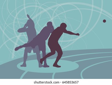 Shot put athlete track and field athletics vector background concept abstract background with man in motion different positions