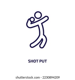 shot put icon from people collection. Thin linear shot put, sport, club outline icon isolated on white background. Line vector shot put sign, symbol for web and mobile