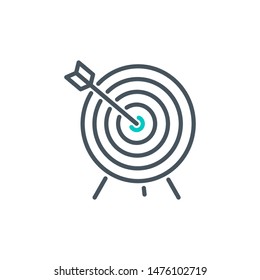 shot right on target darts outline flat icon. Single high quality outline logo symbol for web design or mobile app. Thin line sign design logo. Black and blue icon pictogram isolated white background