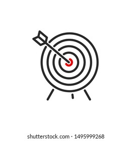 shot right on target darts outline flat icon. Single high quality outline logo symbol for web design or mobile app. Thin line sign design logo. Black and red icon pictogram isolated white background