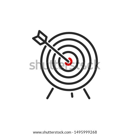 shot right on target darts outline flat icon. Single high quality outline logo symbol for web design or mobile app. Thin line sign design logo. Black and red icon pictogram isolated white background
