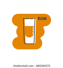 Una toma de ron en forma plana. Aislado en forma de color como fondo. Ilustración alcohólica de restaurante para el diseño de celebración. Objeto gráfico en línea. Icono de esquema de bebida. Vector.