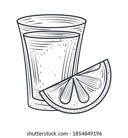 shot with slice lime alcohol drink, thin line style icon vector illustration