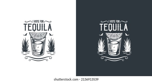 Shot tequila with lime, salt and agave for cocktail bar. Vector design with mexican tequila for alcohol pab