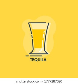 Imagen de la línea tequila en estilo plano. Ilustración alcohólica de restaurante para el diseño de celebración. Elemento de contorno de diseño. Icono de esquema de bebida. Aislado en el fondo de color en estilo gráfico. Vector.
