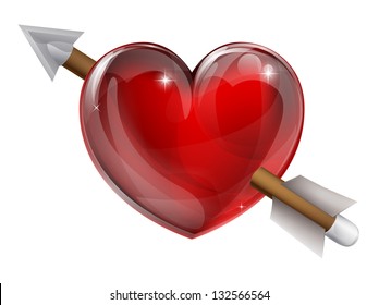 Shot through the heart valentines concept. A conceptual illustration for being in love