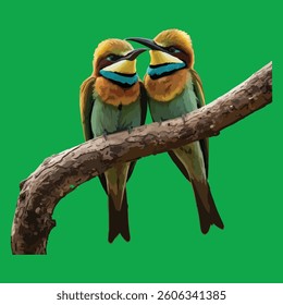 shot of two bee-eaters perched on a tree branch
