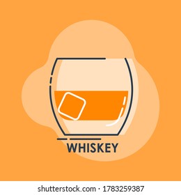 Shot whiskey line art in flat style. Restaurant alcoholic illustration for celebration design. Design contour element. Beverage outline icon. Isolated on color background in graphic style. Vector.
