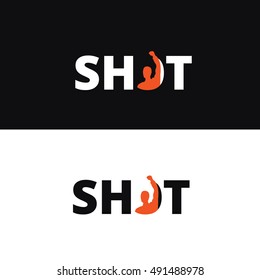 Shot word vector logo design template. Raised fist sign. Demonstration icon. Protest typographic design element