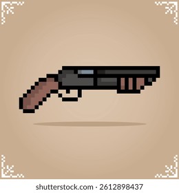 Shotgun in 8 bit pixel art for game assets or cross stitch patterns