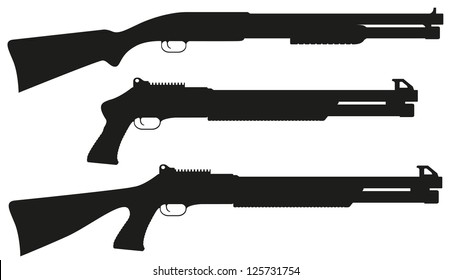 Shotgun Black Silhouette Vector Illustration Isolated On White Background