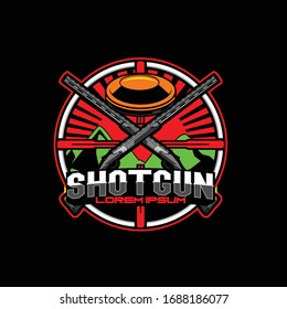 Shotgun With Clay Pigeon Shooting Vector Logo Template
