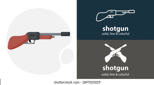 shotgun flat icon, with gun simple, line icon