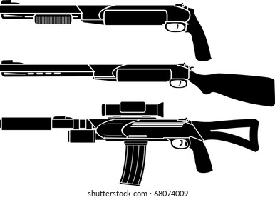 shotgun, gun and rifle. stencil. vector illustration