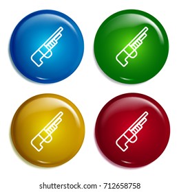 Shotgun multi color gradient glossy badge icon set. Realistic shiny badge icon or logo mockup