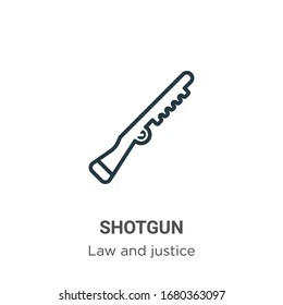 Icono de vector de contorno de escopeta. Icono de escopeta negra en línea delgada, ilustración de elemento simple vector plano de la ley editable y concepto de justicia golpe aislado en fondo blanco