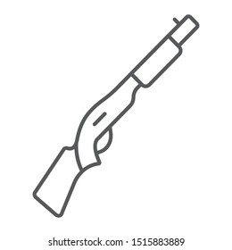 Shotgun thin line icon, weapon and military, automatic rifle sign, vector graphics, a linear pattern on a white background, eps 10.