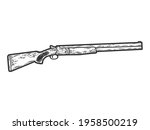 Shotgun, weapon. Sketch scratch board imitation. Black and white.