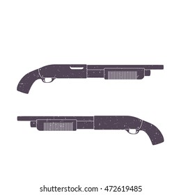 shotguns and firearm guns, side view, on white