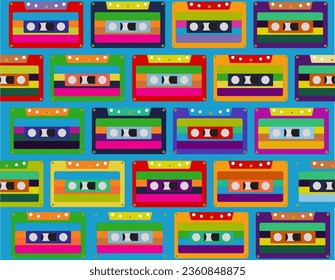 SHOTLIST1990. Cassette tape vintage background vector.