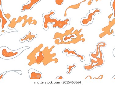 Patrones sin costuras de color abstracto con elementos anaranjados y amarillos sobre un fondo blanco. Diseño de tejidos, diseño textil, diseño infantil, papel de envoltura. Ilustración vectorial.