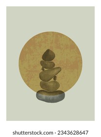 Shotlistretro style risograph decor illustration with stones painted in watercolor monochrome style. Vector illustration