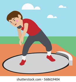 Shot-put athletic sport vector cartoon illustration set