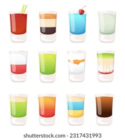 Shots alcoholic drinks. Bar menu elements.