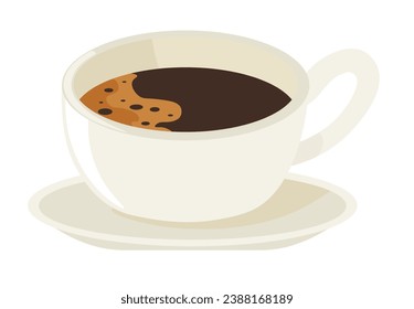 Shots of espresso. Concentrated coffee beverage with strong and intense flavor. Isolated served small cup with hot robust drink. Coffee served for cafeterias and restaurants. Vector in flat style