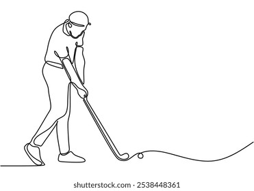Disparos en un partido de golf ilustrados en un dibujo continuo de una línea. Concepto de actividad deportiva que muestra la emoción del juego.