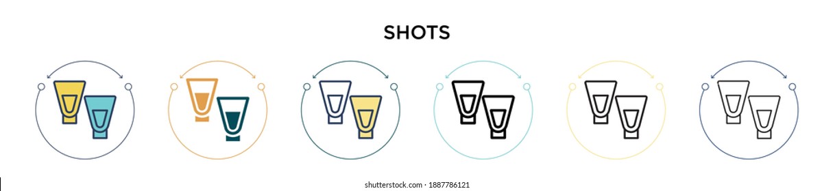 Shots Icon in gefüllt, dünne Linie, Umriss und Strich Stil. Vektorgrafik von zwei farbigen und schwarzen Aufnahmen, Vektorsymbole können für mobile, i, web-basierte