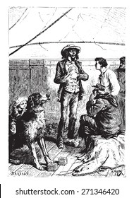 It should not be assumed that the dogs alone had the privilege of being intelligent, vintage engraved illustration.  Jules Verne, a 15 year old captain. 