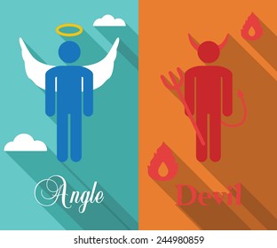 shoulder angel and devil long shadow flat, vector symbols