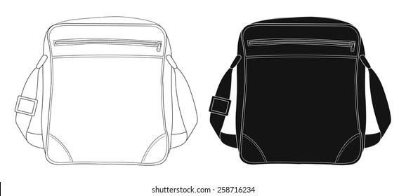 Shoulder bag. Contour lines, silhouette. Vector clip art illustrations isolated on white